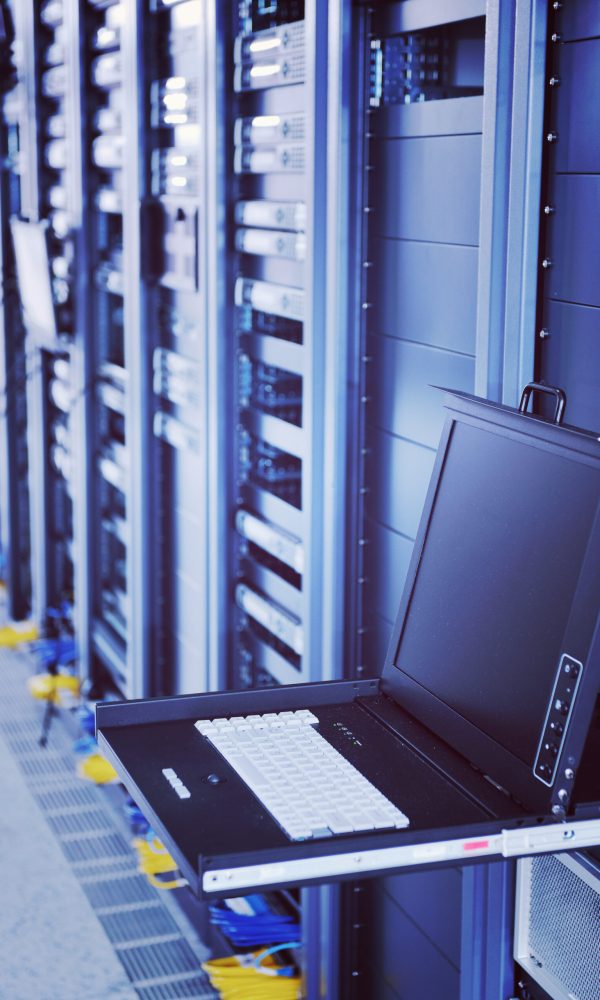 network server room with computers for digital tv ip communications and internet